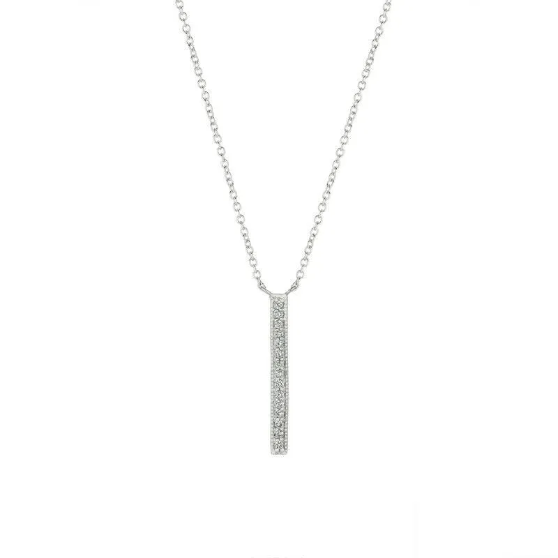 0.15 CT Natural Diamond Bar Necklace Pendant 14K White Gold