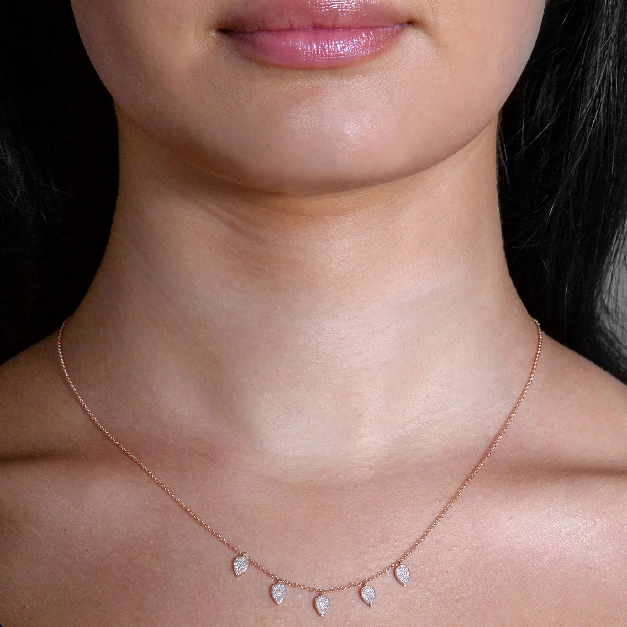 0.20 ctw Pave Diamond Leaves Chain Necklace Pendant