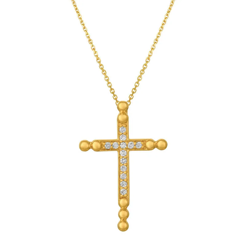 0.25 Carat Natural Diamond Cross Pendant Necklace 14K Yellow Gold G SI 18'' chain