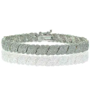 0.25 Ct Silver Plated Diamond Wave Link Tennis Bracelet 7.5"