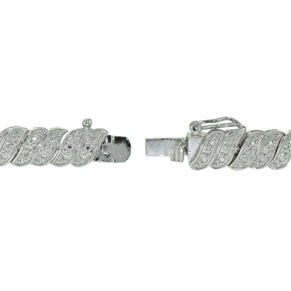 0.25 Ct Silver Plated Diamond Wave Link Tennis Bracelet 7.5"