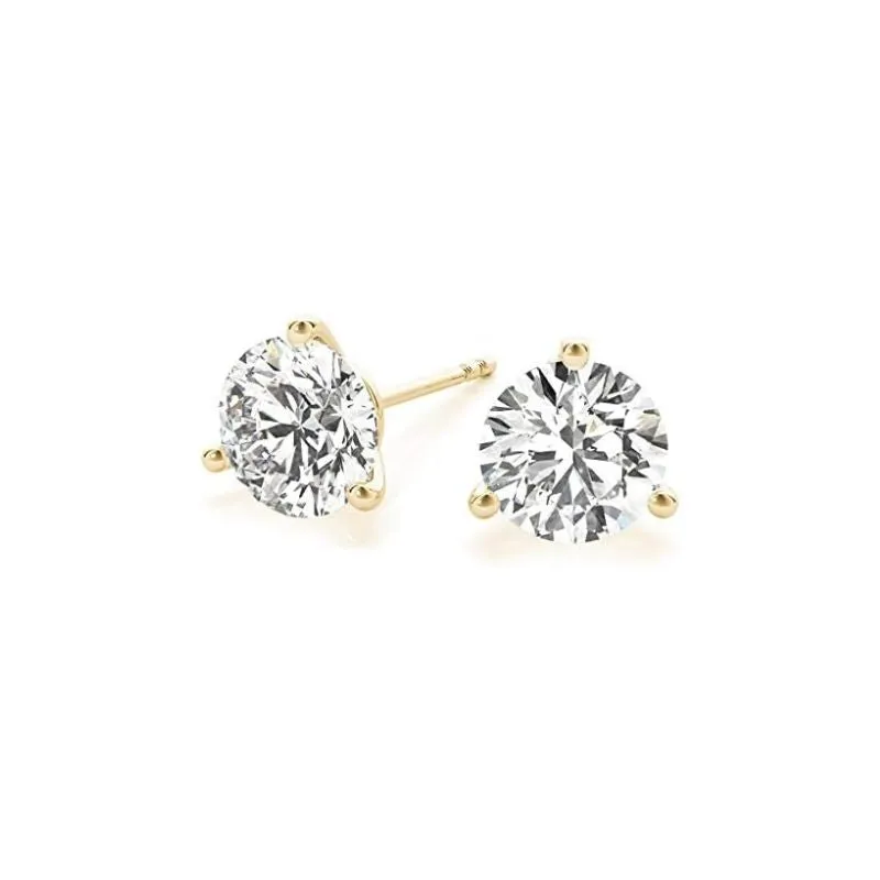 0.25 cttw - 6 cttw | Lab Grown Diamond with 14K White/Yellow/Rose Gold | 3 Prong Martini | Round Diamond Stud Earring for Women | D-E-F Color, VS-VVS Clarity