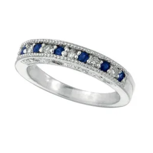 0.30 Carat Natural Sapphire & Diamond Ring Band 14K White Gold