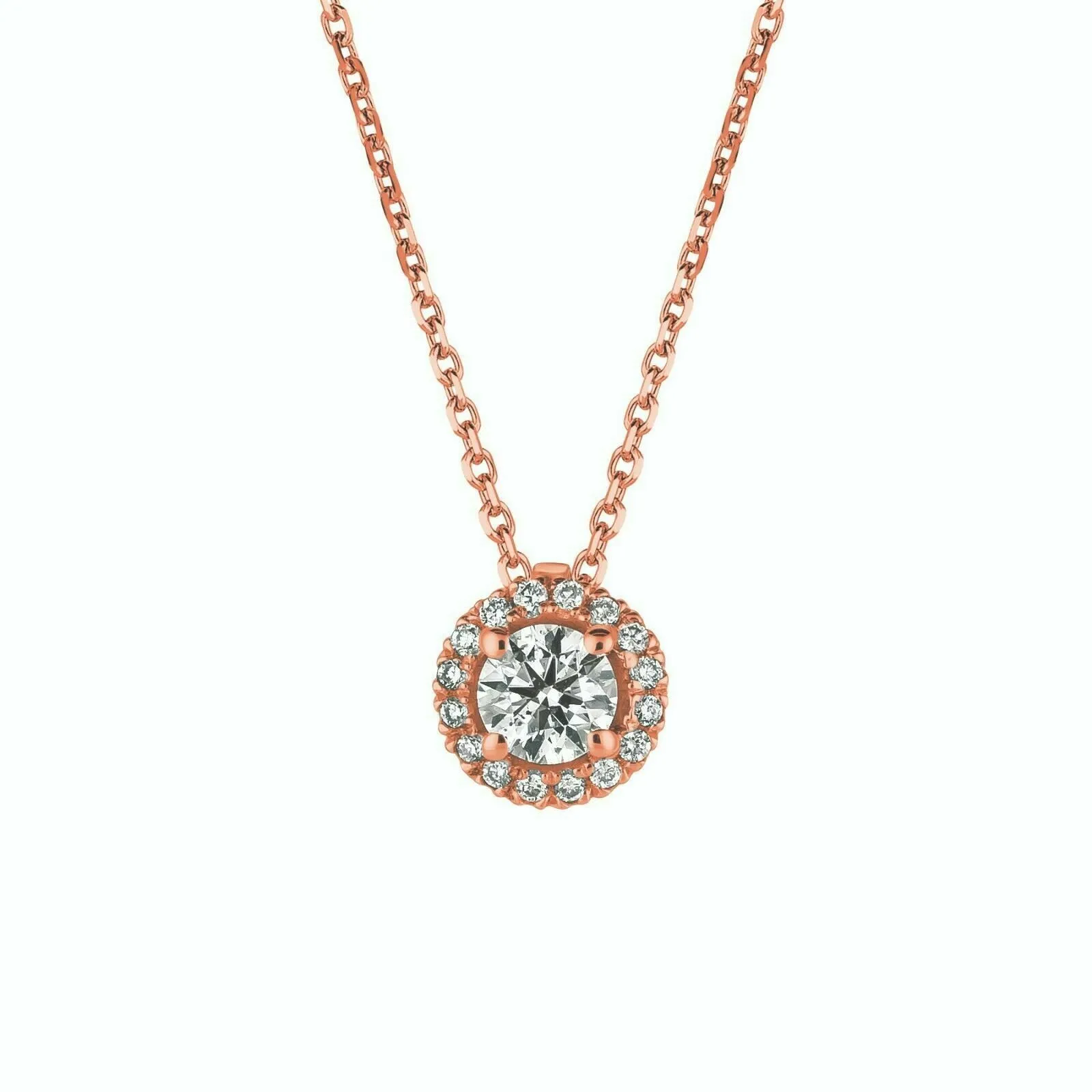 0.40 Carat Natural Diamond Halo Necklace 14K Rose Gold G SI 18 inches chain