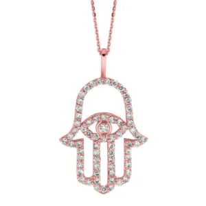 0.50 Carat Natural Diamond Hamsa Necklace 14K Rose Gold G SI 18'' chain
