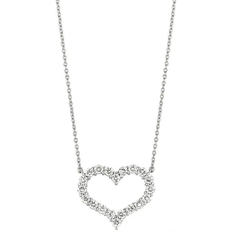 0.50 Carat Natural Diamond Heart Necklace 14K White Gold G SI 18'' chain