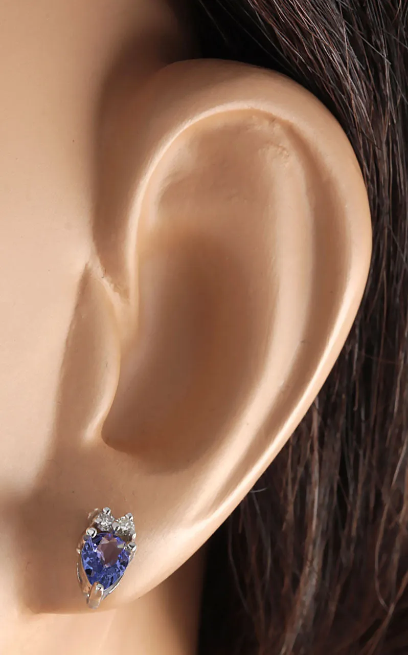 0.88 Carat Natural Tanzanite 14K White Gold Diamond Earrings
