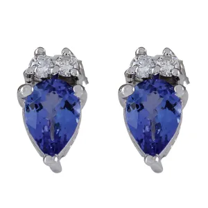 0.88 Carat Natural Tanzanite 14K White Gold Diamond Earrings