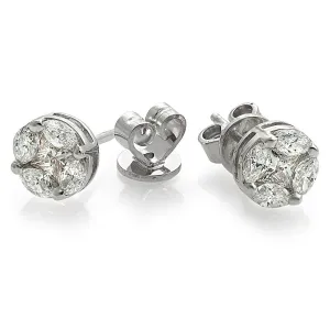 0.96ct Marquise-cut Diamond Stud Earrings, 18k White Gold