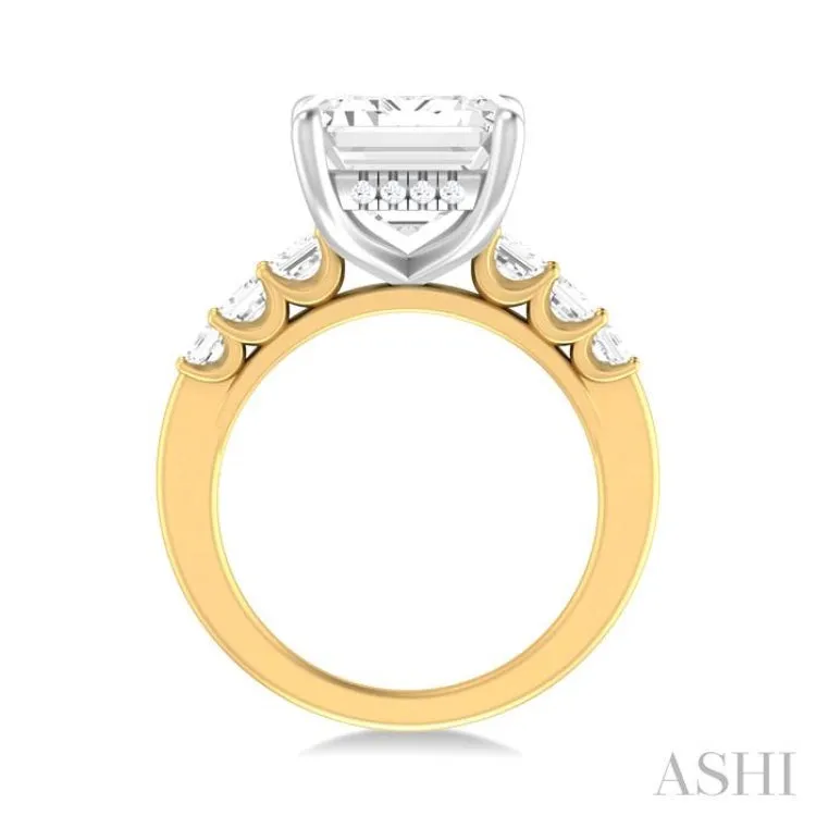 1 1/4 ctw Emerald Shape Emerald and Round Cut Diamond Semi Mount Engagement Ring in 14K Yellow and White Gold