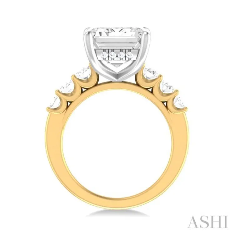 1 1/4 ctw Emerald Shape Oval and Round Cut Diamond Semi Mount Engagement Ring in 14K Yellow and White Gold