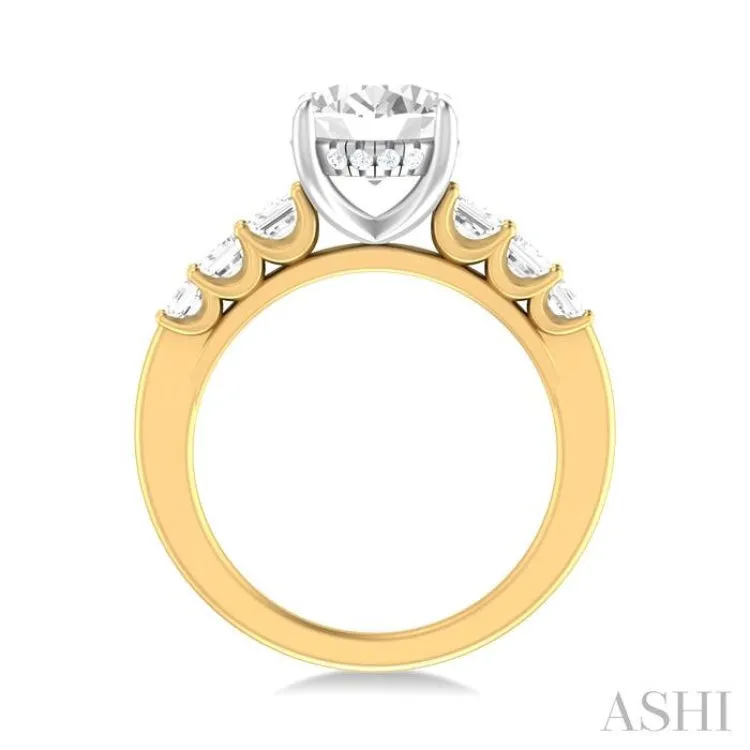 1 1/4 ctw Oval Shape Emerald and Round Cut Diamond Semi Mount Engagement Ring in 14K Yellow and White Gold