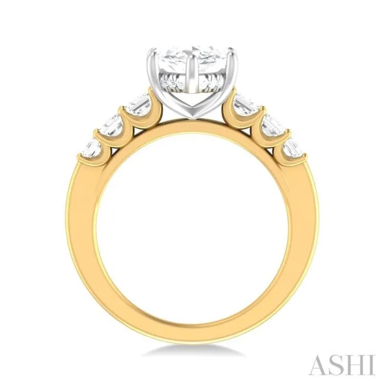 1 1/5 ctw Marquise Shape Emerald and Round Cut Diamond Semi Mount Engagement Ring in 14K Yellow and White Gold