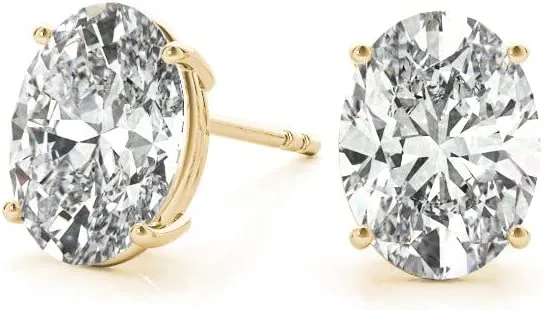 1 Carat - 6 Carat | 14K Gold | IGI Certified Lab Grown Solitaire Diamond Stud Earrings | Oval Shape Push Back Prong Setting | Diamonds Stud Earring for women| F-G Color, VS1-VS2 Clarity