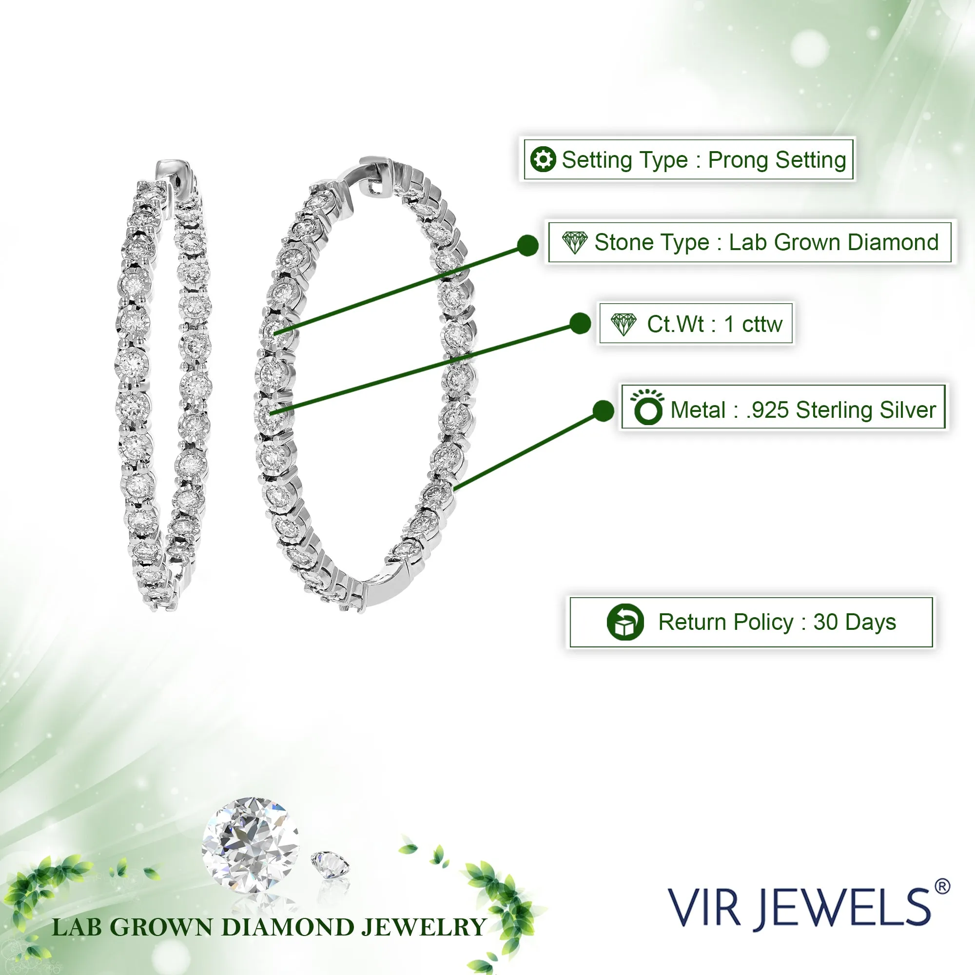 1 cttw Lab Grown Diamond Classic Hoop Earrings in Sterling Silver