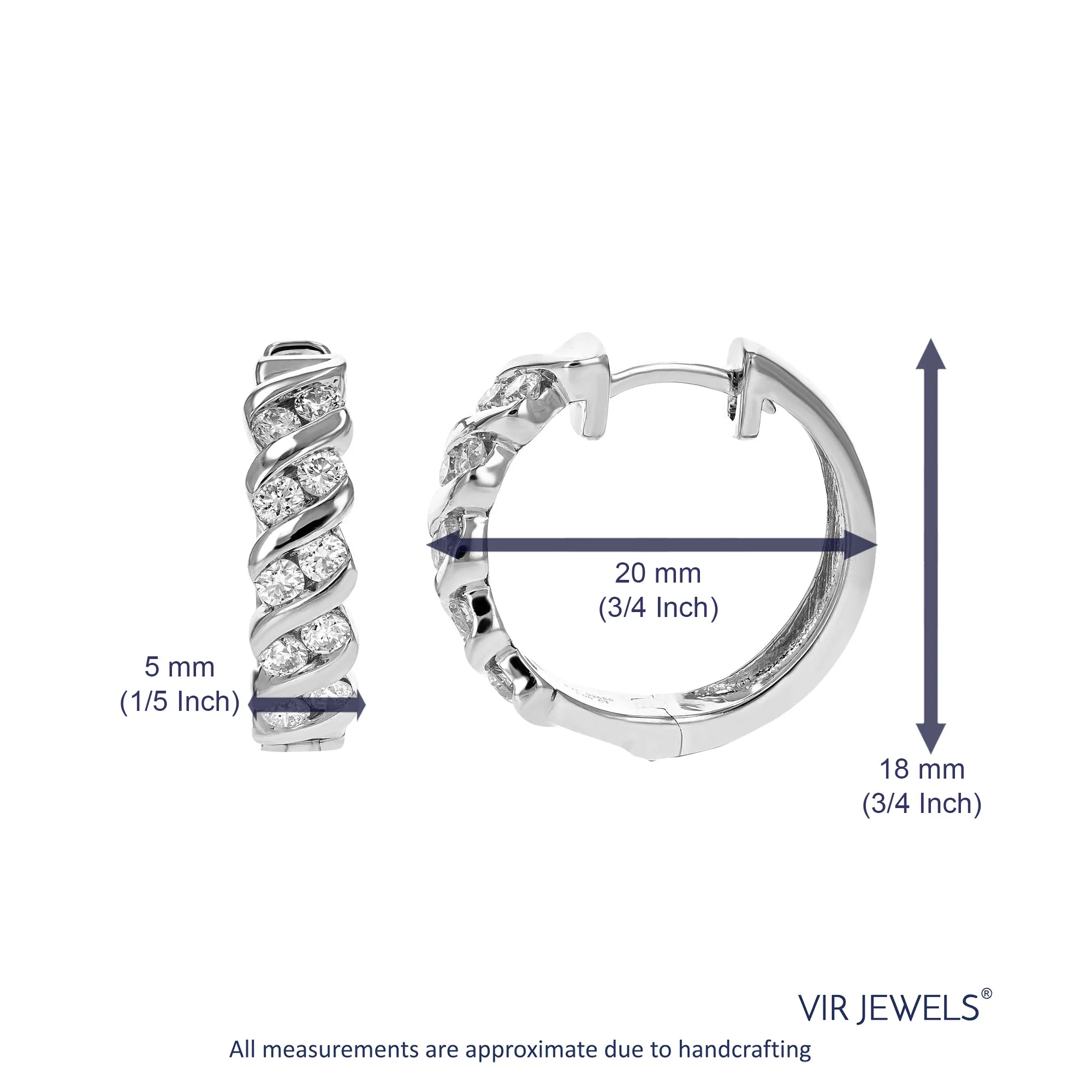 1 cttw Lab Grown Diamond Twisted Channel Hoop Earrings in Silver