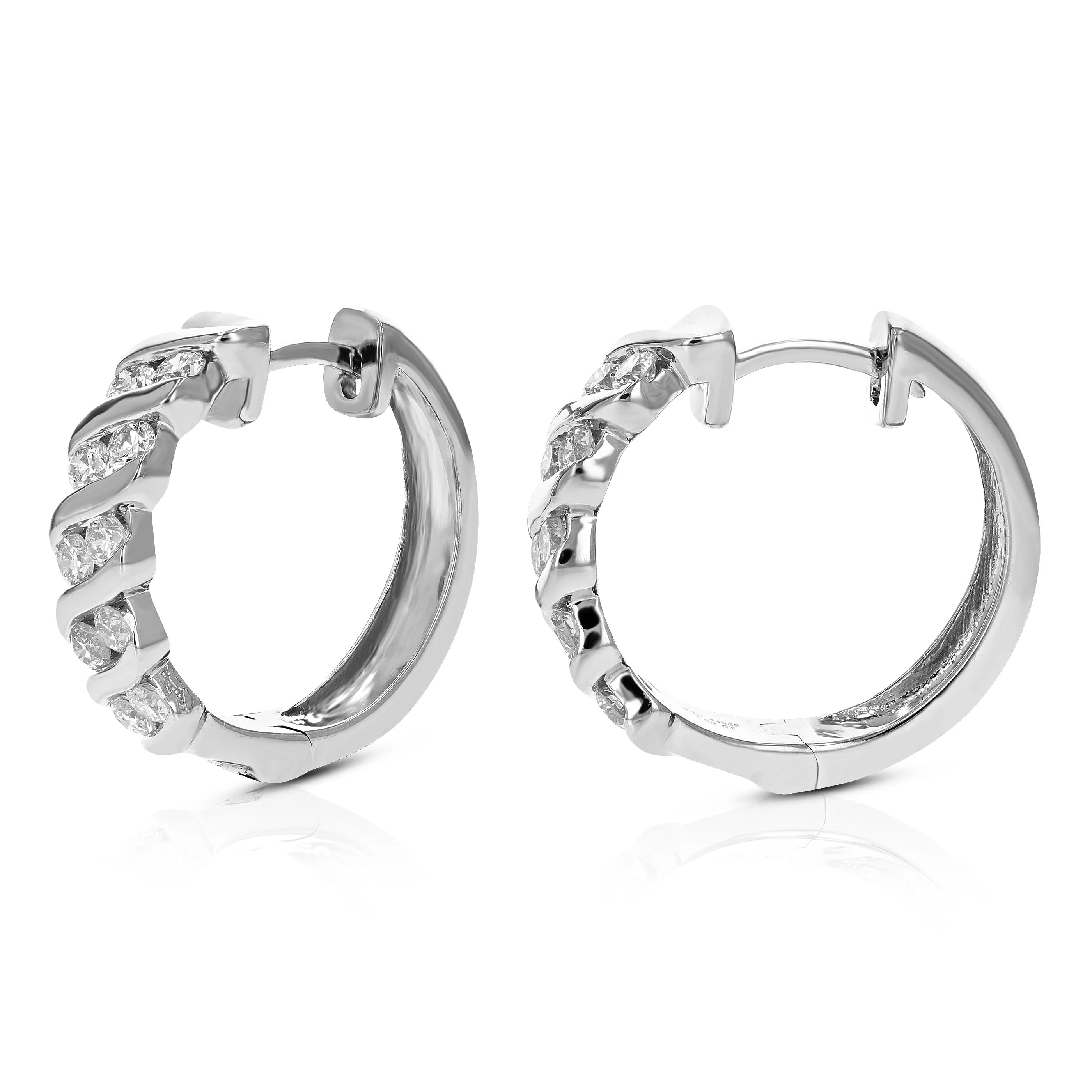 1 cttw Lab Grown Diamond Twisted Channel Hoop Earrings in Silver