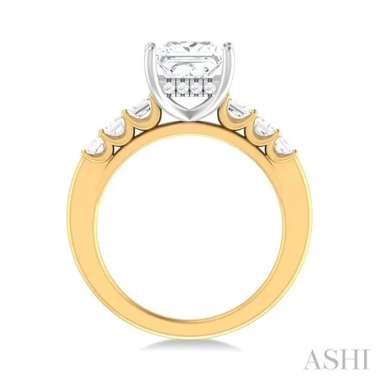 1 ctw Princess Shape Emerald and Round Cut Diamond Semi Mount Engagement Ring in 14K Yellow and White Gold