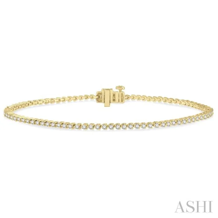 1 ctw Tri-Prong Round Cut Diamond Tennis Bracelet in 14K Yellow Gold
