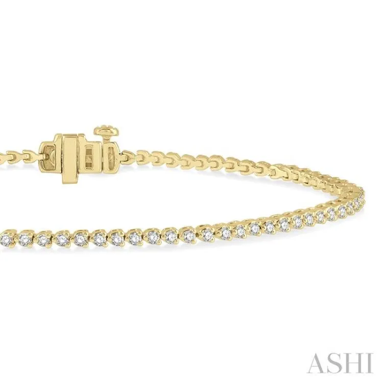 1 ctw Tri-Prong Round Cut Diamond Tennis Bracelet in 14K Yellow Gold