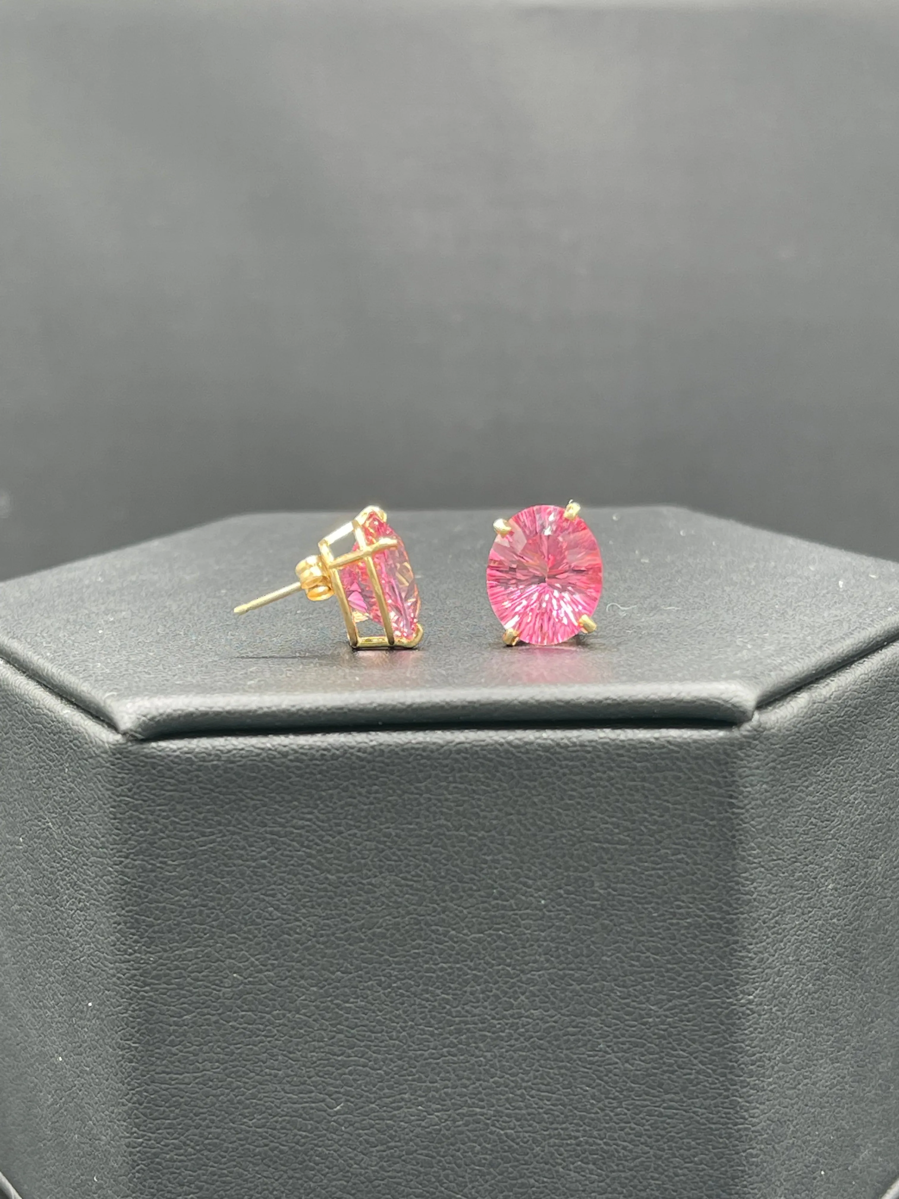 10 Carat Pink Mystic Topaz 14k Yellow Gold Stud Earrings