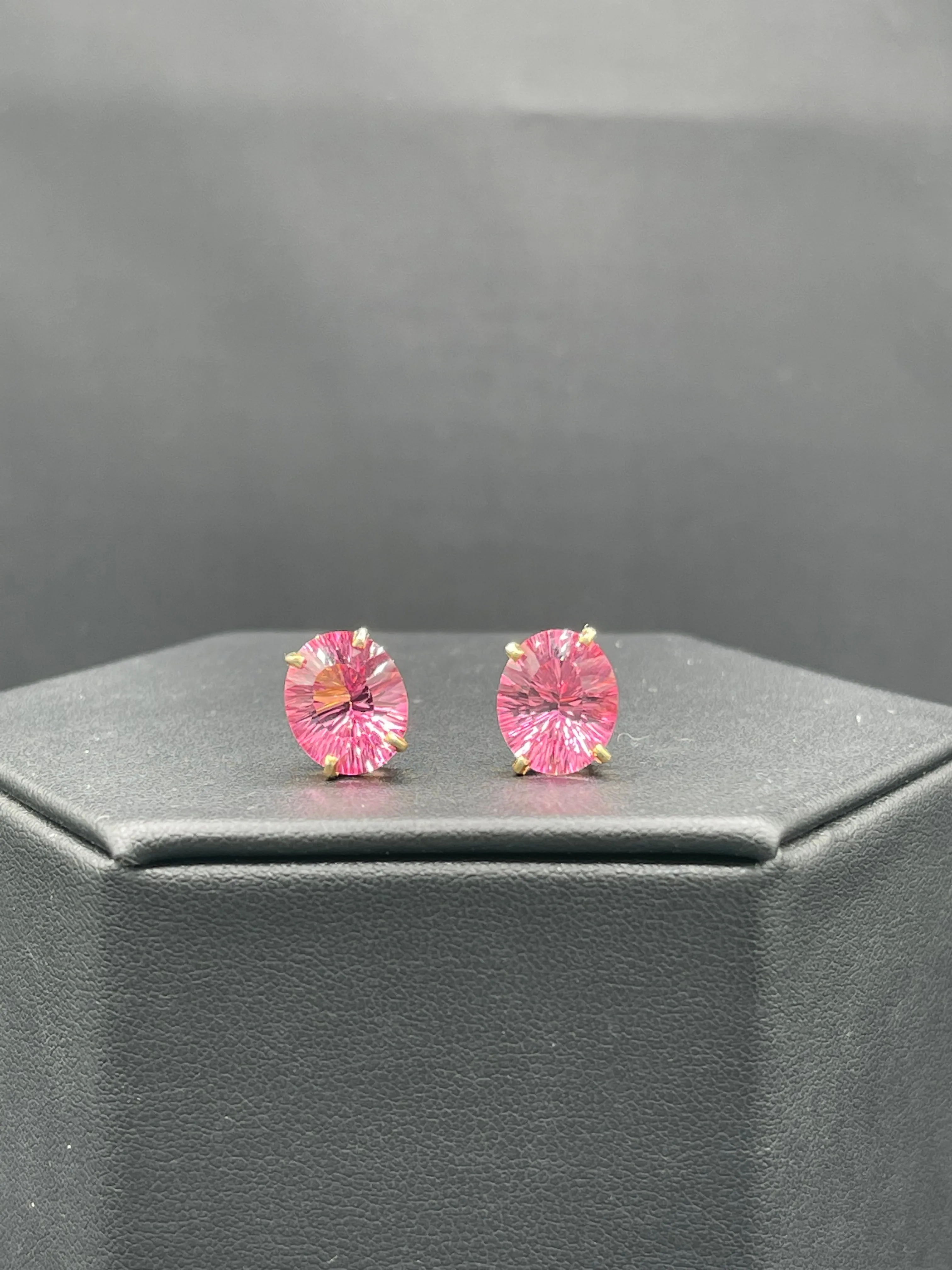 10 Carat Pink Mystic Topaz 14k Yellow Gold Stud Earrings