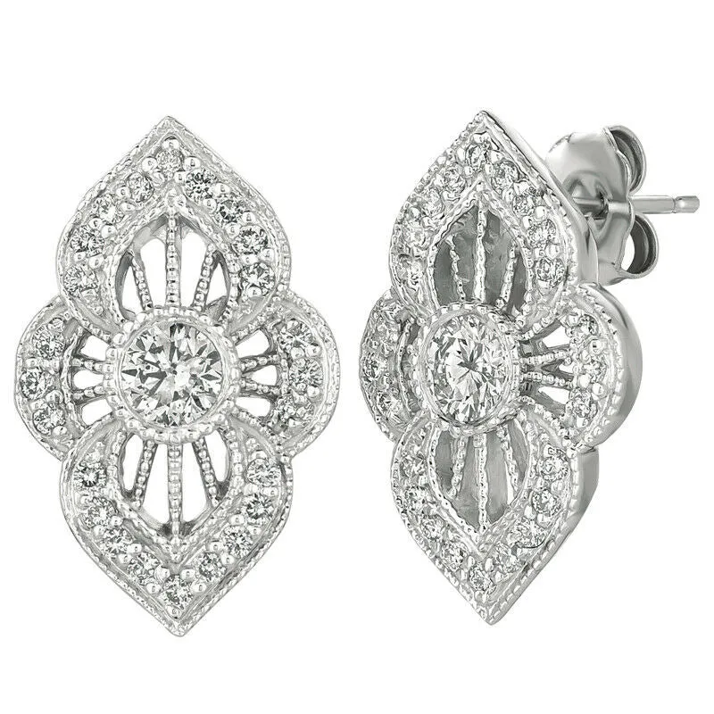 1.00 Carat Natural Diamond Earrings Burnish set 14K White Gold