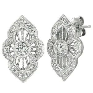 1.00 Carat Natural Diamond Earrings Burnish set 14K White Gold