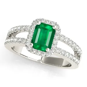 1.00 ct. Genuine Emerald Ring With Halo and Diamond Split Shank