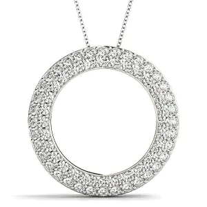 1.00 ctw Diamond Double Row Pave Circle Necklace Pendant