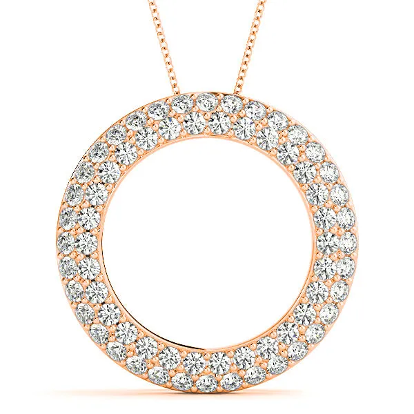 1.00 ctw Diamond Double Row Pave Circle Necklace Pendant