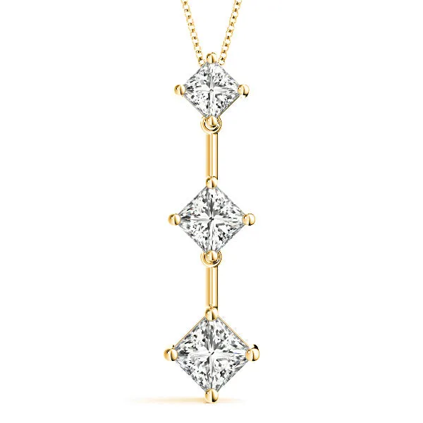 1.00 ctw Graduated Princess Cut Diamond Three Stone Necklace Pendant