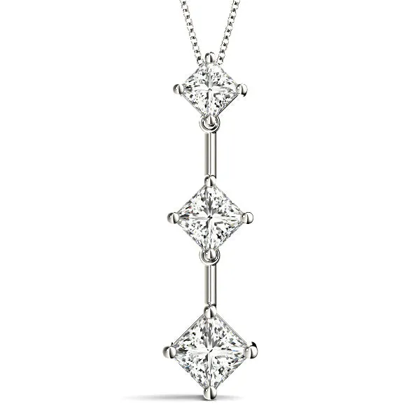 1.00 ctw Graduated Princess Cut Diamond Three Stone Necklace Pendant