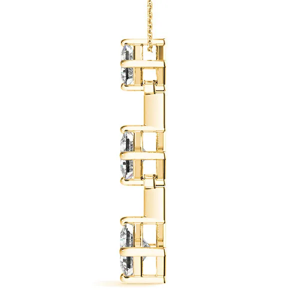 1.00 ctw Graduated Princess Cut Diamond Three Stone Necklace Pendant