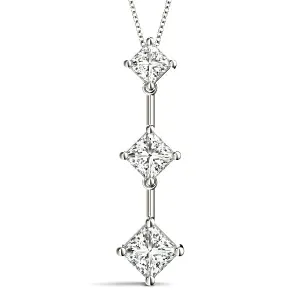 1.00 ctw Graduated Princess Cut Diamond Three Stone Necklace Pendant