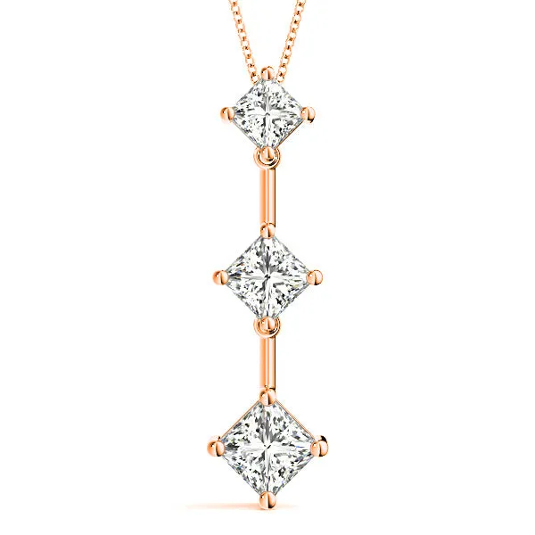 1.00 ctw Graduated Princess Cut Diamond Three Stone Necklace Pendant