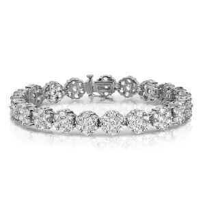 10.50Ct Diamond Flower Cluster Tennis Bracelet in 14K White Gold