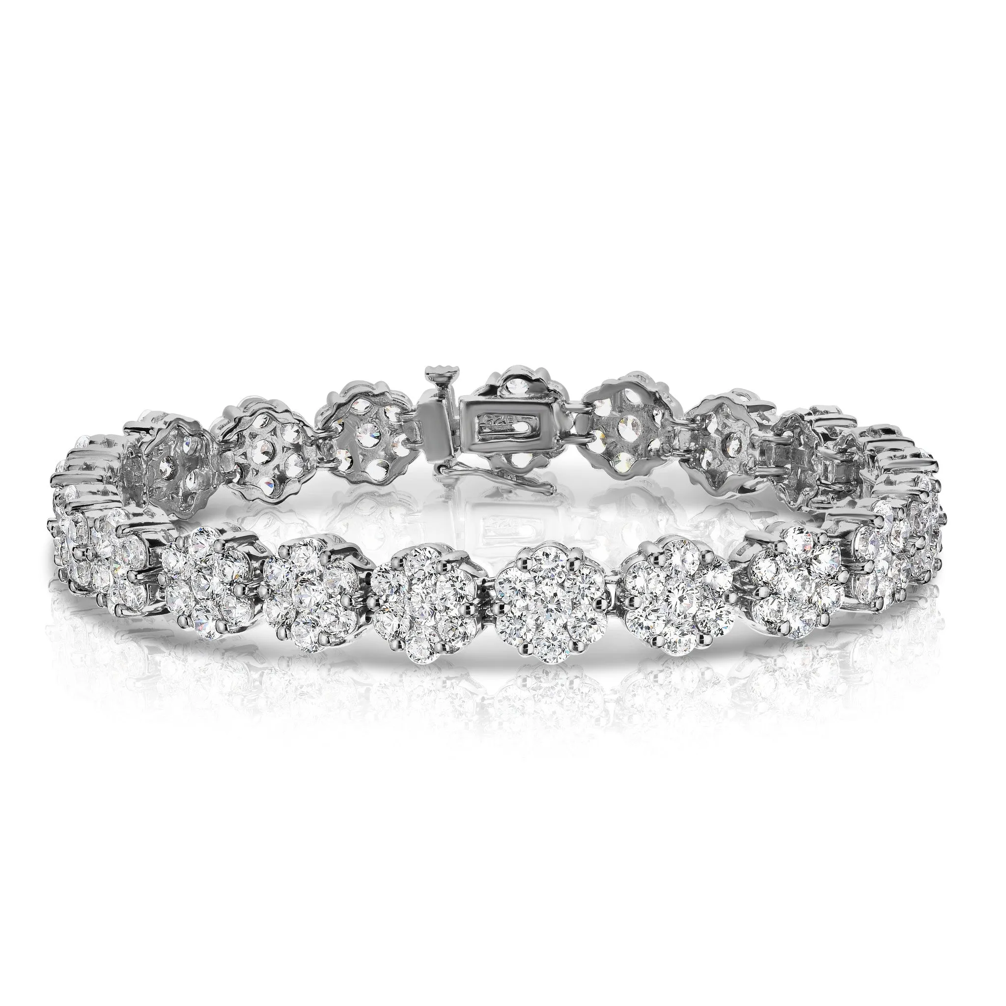 10.50Ct Diamond Flower Cluster Tennis Bracelet in 14K White Gold