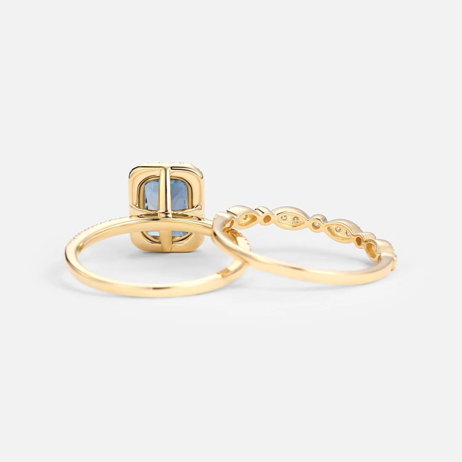 1.0ct Emerald Cut Blue Lab Grown Diamond Cluster Engagement Ring Set
