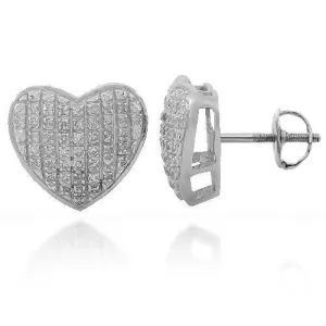 10K Solid White Gold Womens Diamond Heart Stud Earrings 0.30 Ctw