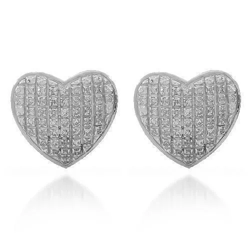 10K Solid White Gold Womens Diamond Heart Stud Earrings 0.30 Ctw
