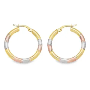 10K Tri-Color Gold Brushed Hoop Earrings
