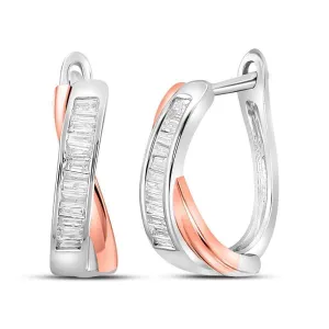 10K Two-tone Gold Baguette Diamond Hoop Earrings 1/3 Cttw
