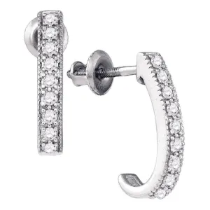 10K White Gold Round Diamond Half J Hoop Earrings 1/5 Cttw