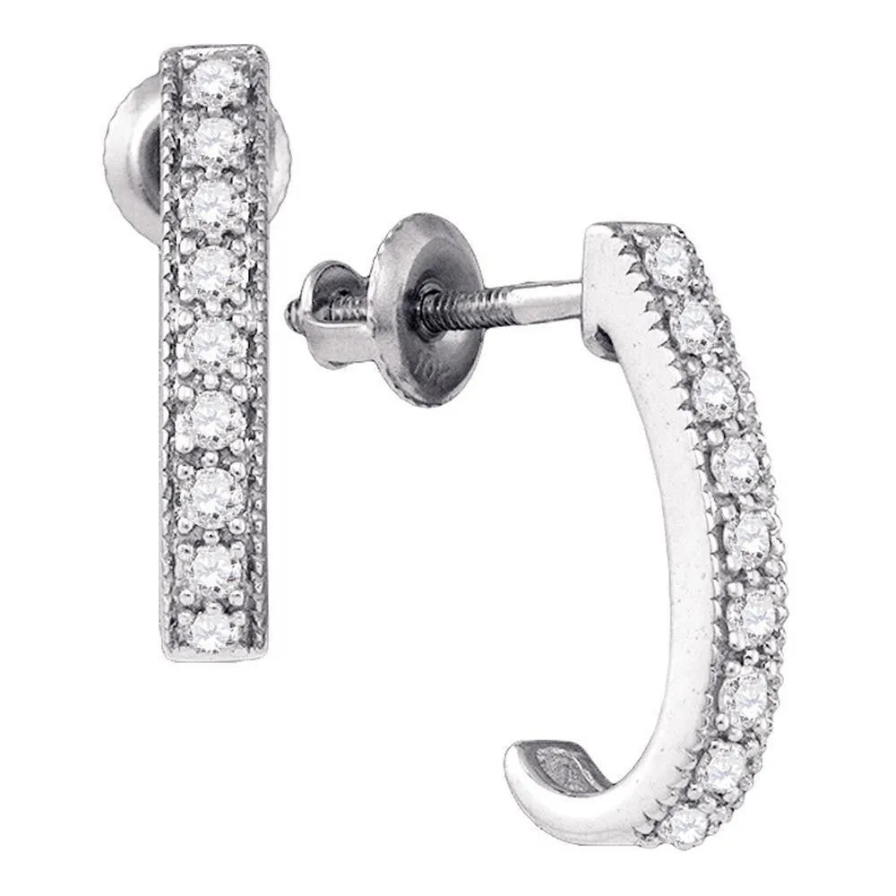 10K White Gold Round Diamond Half J Hoop Earrings 1/5 Cttw