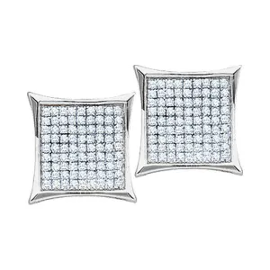 10K White Gold Round Diamond Square Kite Cluster Earrings 1/10 Cttw