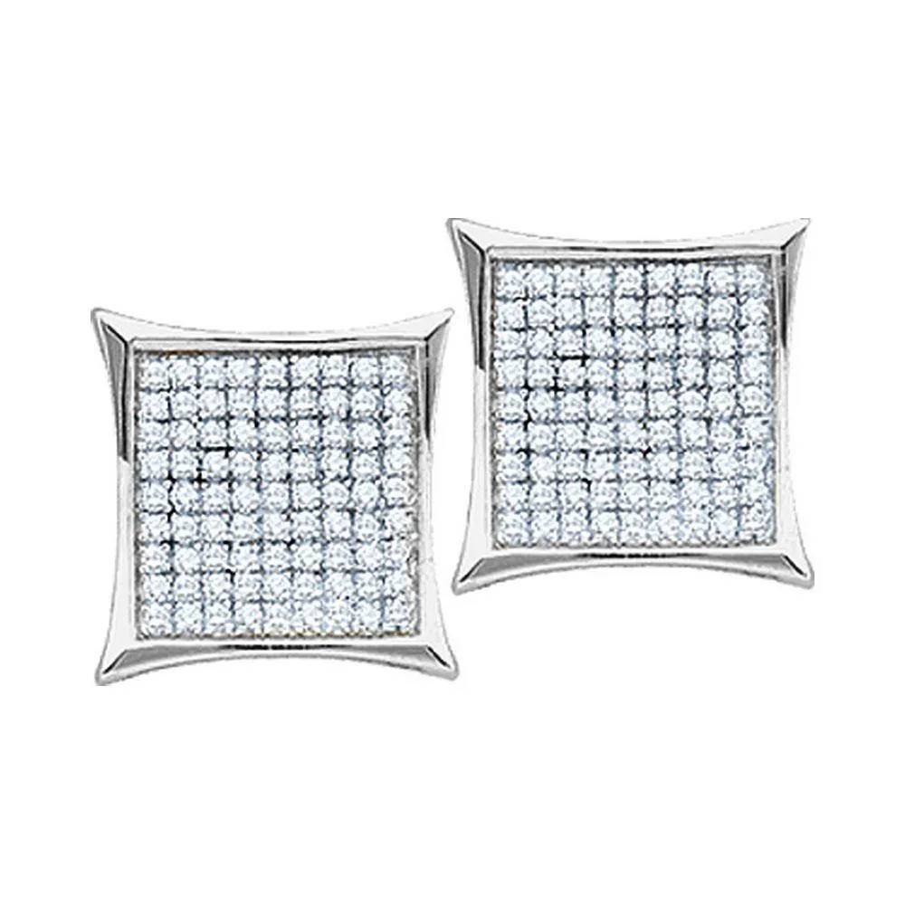 10K White Gold Round Diamond Square Kite Cluster Earrings 1/10 Cttw