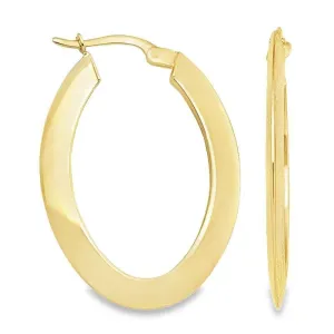 10K Yellow Gold Knife Edge Oval Hoop Earrings