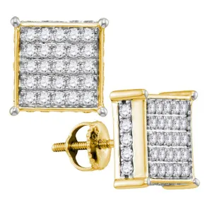 10K Yellow Gold Round Diamond Square Stud Earrings 1.00 CTTW