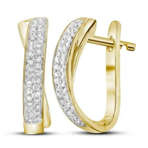 10K Yellow Gold Round Pave-set Diamond Hoop Earrings 1/6 Cttw